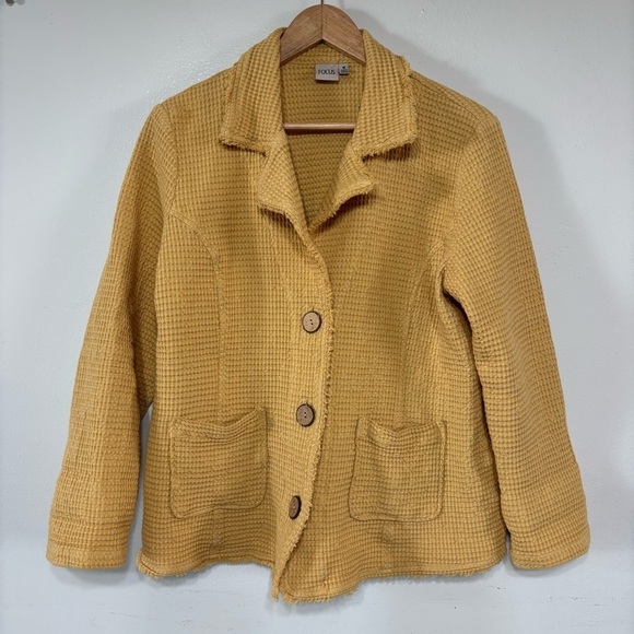 Focus 100% Cotton Yellow Tweed Jacket Size M - Picture 2 of 7